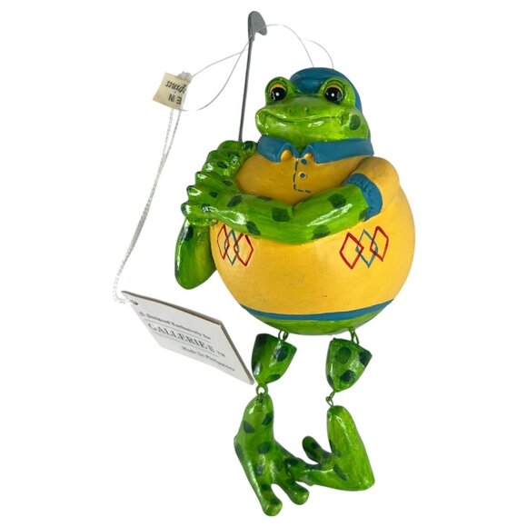 Gallerie II Frog Fisherman Figurine Christmas Ornament With Fishing Rod Novelty - Picture 2 of 8